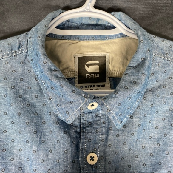 G Star Raw Denim Mens XL Casual Blue Chambray Button Down Shirt Dual Pocket - Picture 6 of 9